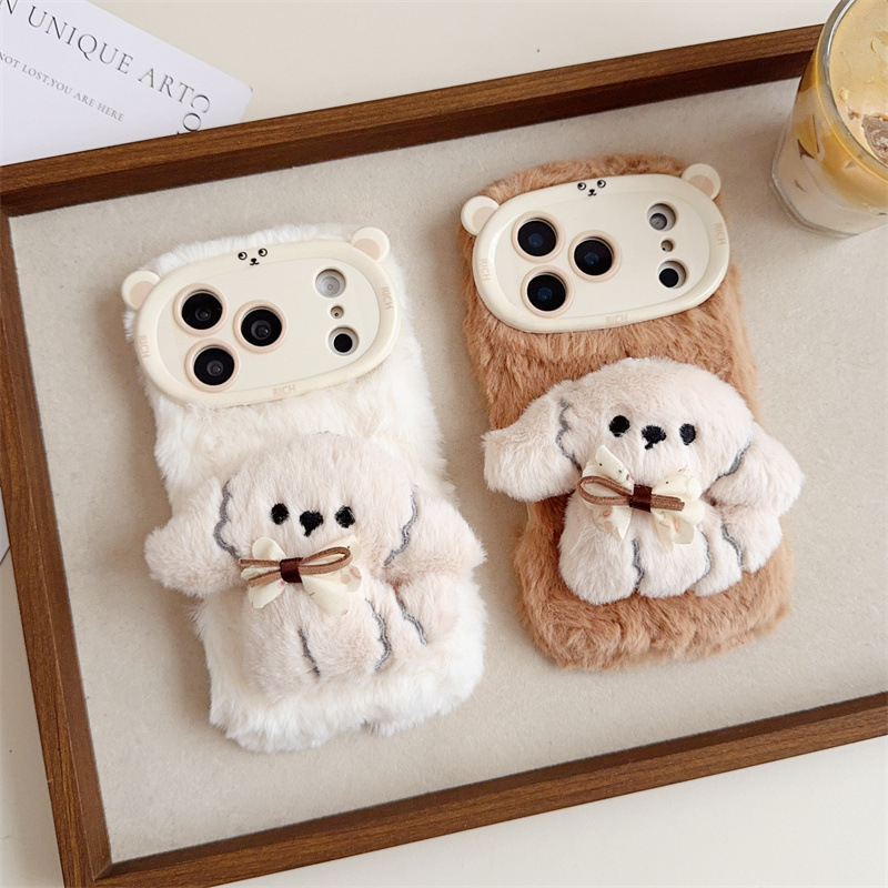 Phone Cases Iphone 13 - 3D-Cartoon-Bowknot-Welpen-warme, flauschige Plüsch-Handyhülle für iPhone 17,